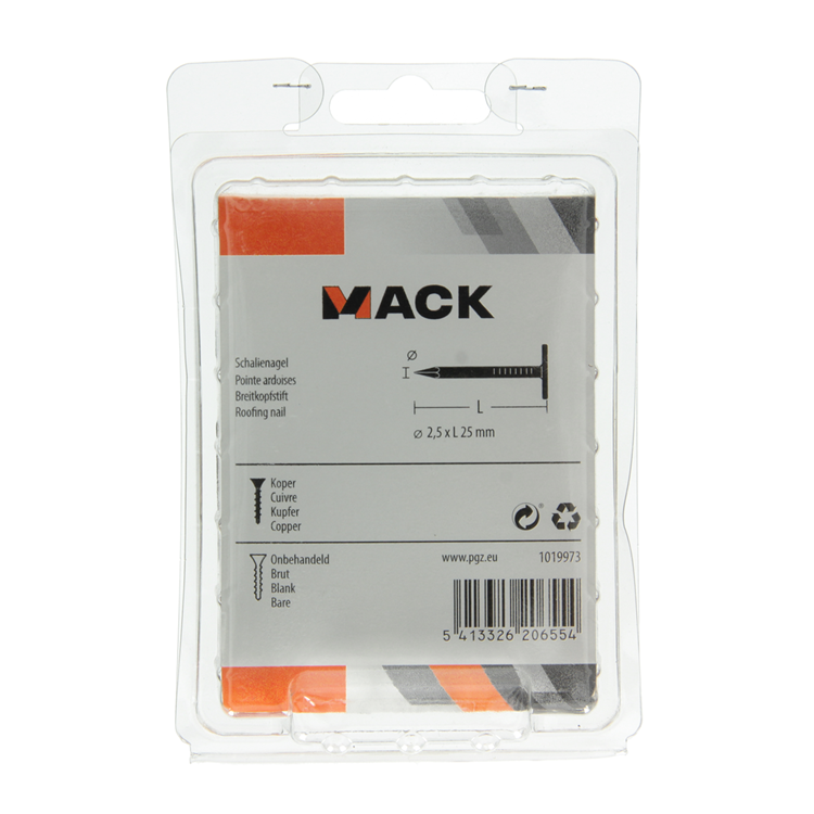 Mack 1019973 - Schiefernagel Kupfer 180 gr 2,5 x 25 mm | 5 Stück