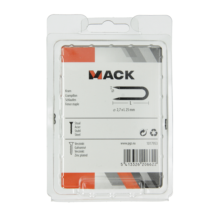 Mack 1017953 – Klammerstahl verzinkt 250 g 2,7 x 25 mm | 5 Stück