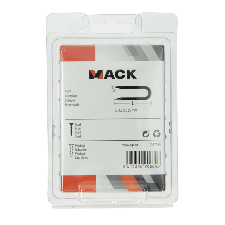 Mack 1017955 – Klammerstahl verzinkt 250 g 3,5 x 35 mm | 5 Stück