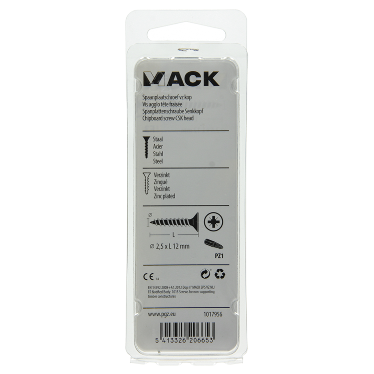 Mack 1017956 - Spanplattenschraube mit Kopf gelb plattiert 200 Stück 2,5 x 12 mm | 10 Stück