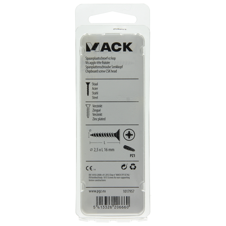 Mack 1017957 - Spanplattenschraube mit Kopf gelb plattiert 200 Stück 2,5 x 16 mm | 10 Stück