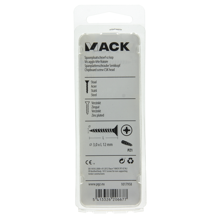 Mack 1017958 - Spanplattenschraube mit Kopf gelb verzinkt 200 Stück 3,0 x 12 mm | 10 Stück