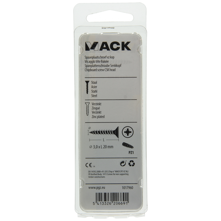 Mack 1017960 - Spanplattenschraube mit Kopf gelb verzinkt 175 Stück 3,0 x 20 mm | 5 Stück