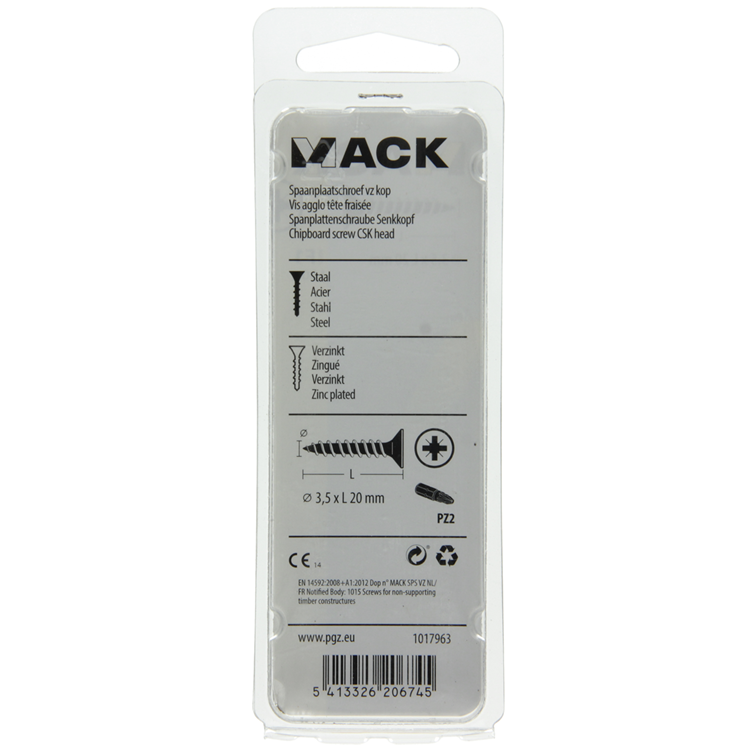 Mack 1017963 - Spanplattenschraube mit Kopf gelb verzinkt 100 Stück 3,5 x 20 mm | 5 Stück