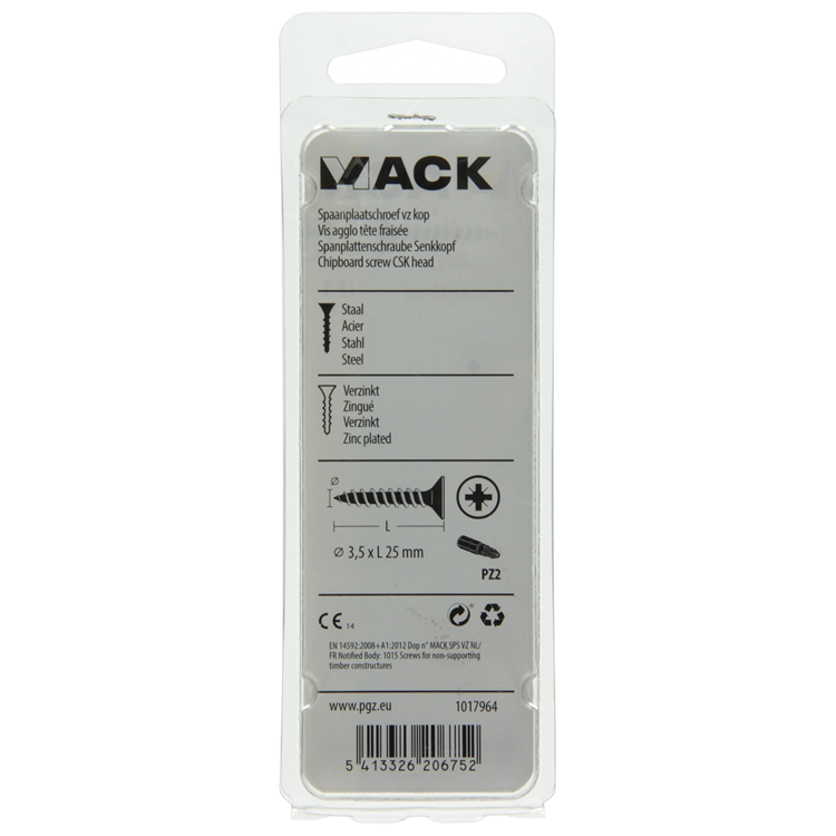 Mack 1017964 – Spanplattenschraube mit Kopf gelb beschichtet. 85 Stück 3,5 x 25 mm | 5 Stück