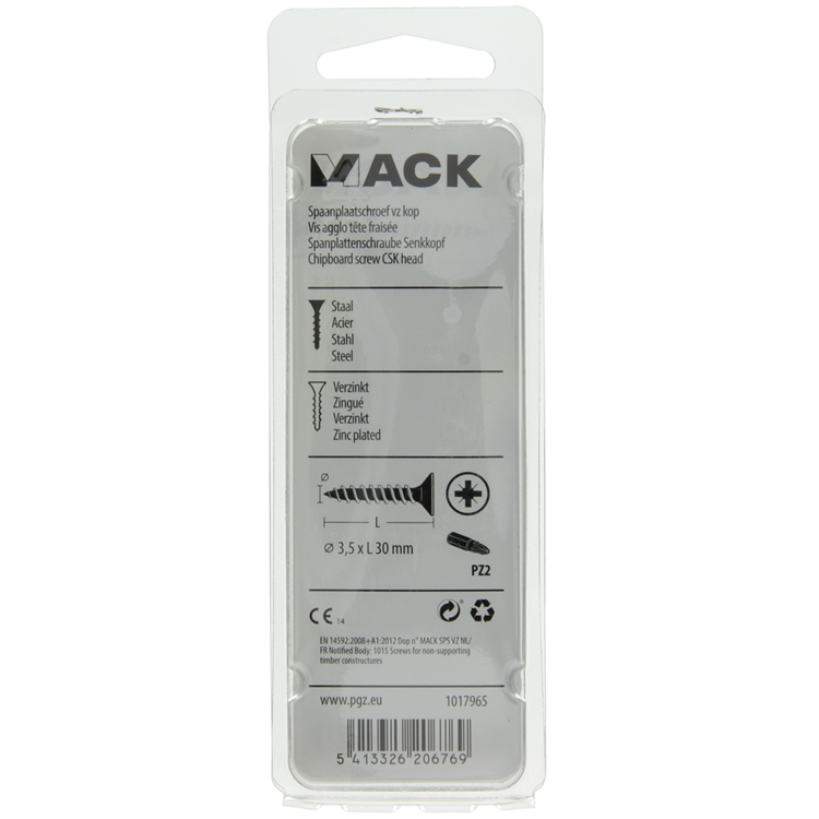 Mack 1017965 – Spanplattenschraube mit Kopf gelb beschichtet. 75 Stück 3,5 x 30 mm | 5 Stück