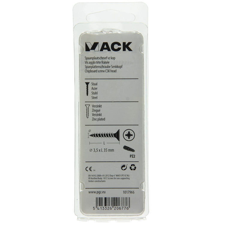 Mack 1017966 – Spanplattenschraube mit Kopf gelb beschichtet. 65 Stück 3,5 x 35 mm | 5 Stück
