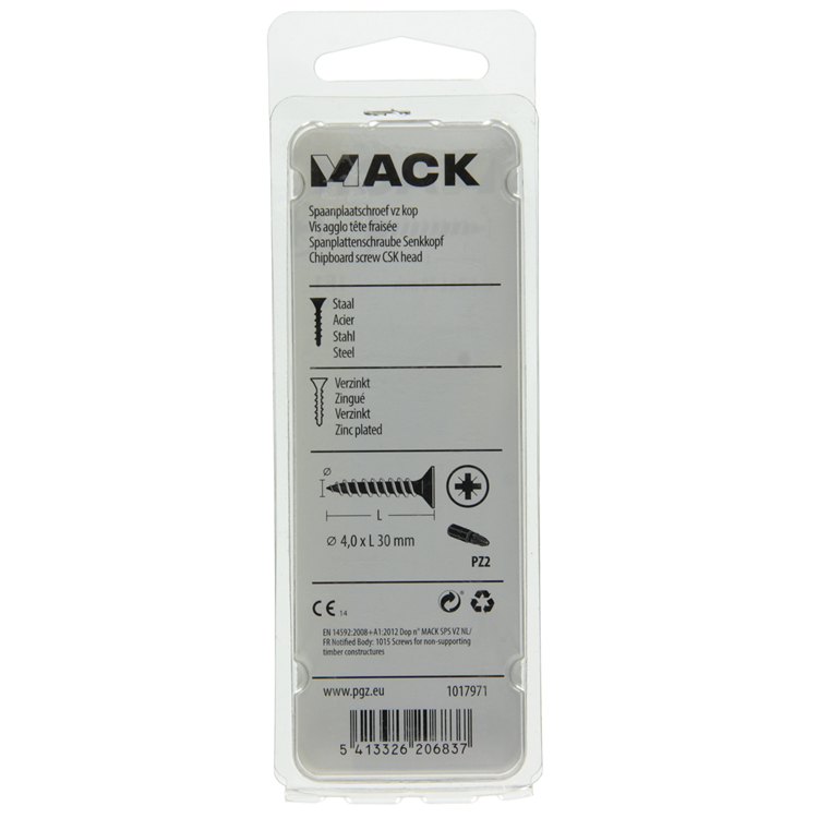 Mack 1017971 – Spanplattenschraube mit Kopf gelb beschichtet. 60 Stück 4,0 x 30 mm | 5 Stück