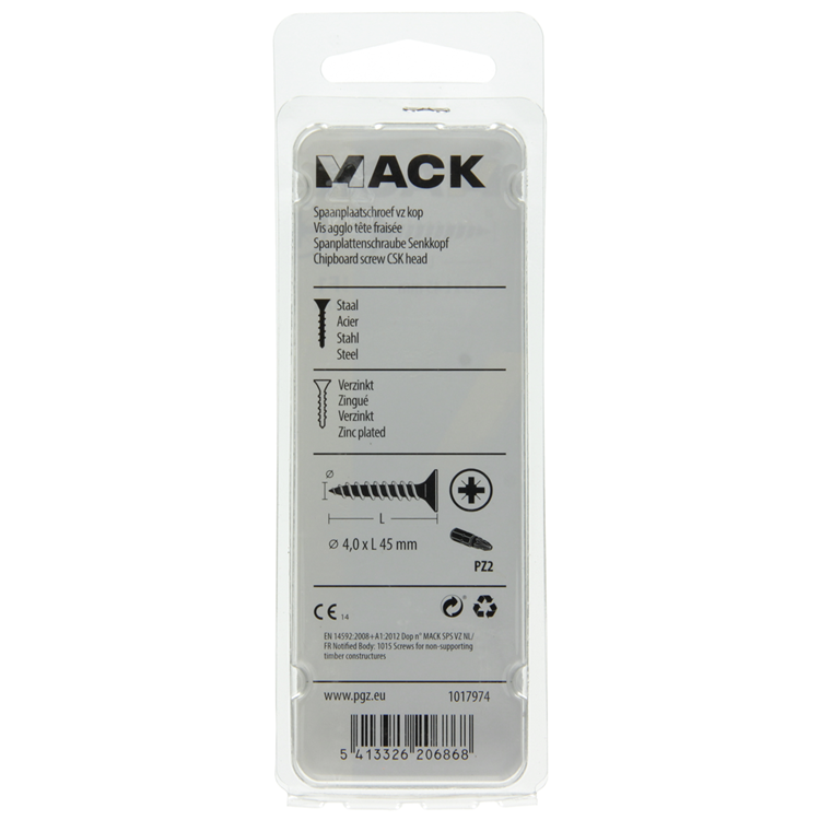 Mack 1017974 – Spanplattenschraube mit Kopf gelb beschichtet. 37 Stück 4,0 x 45 mm | 5 Stück