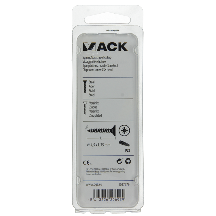 Mack 1017979 – Spanplattenschraube mit Kopf gelb beschichtet. 40 Stück 4,5 x 35 mm | 5 Stück