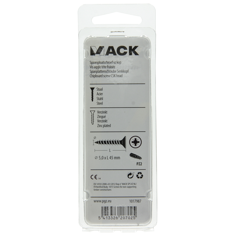 Mack 1017987 – Spanplattenschraube mit Kopf gelb beschichtet. 27 Stück 5,0 x 45 mm | 5 Stück