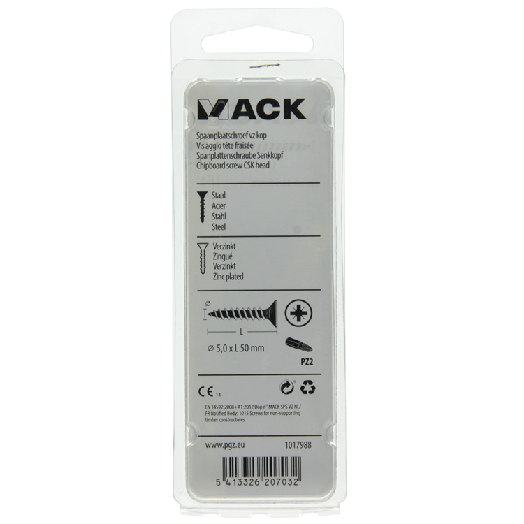 Mack 1017988 - chipboard screw with head yellow plated. 25 Stück 5,0 x 50 mm | 5 Stück