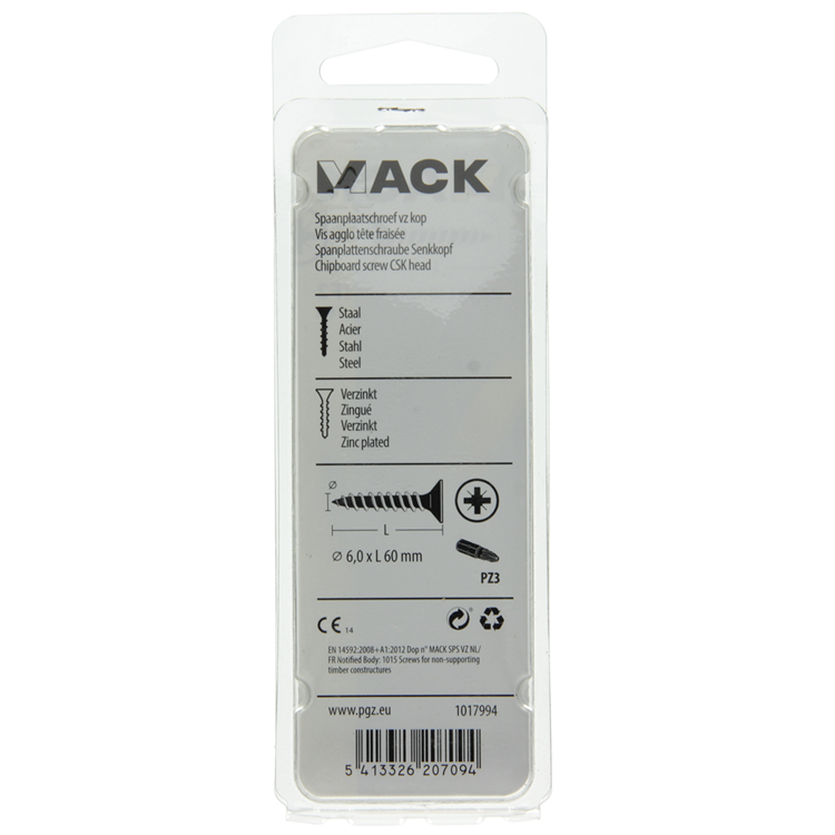 Mack 1017994 – Spanplattenschraube mit Kopf gelb beschichtet. 16 Stück 6,0 x 60 mm | 5 Stück