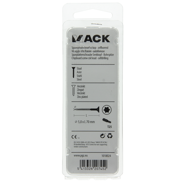 Mack 1018024 - spanienplschr.vzkop-selbstmontage gelb plattiert 16 Stück 5,0 x 70 mm | 5 Stück