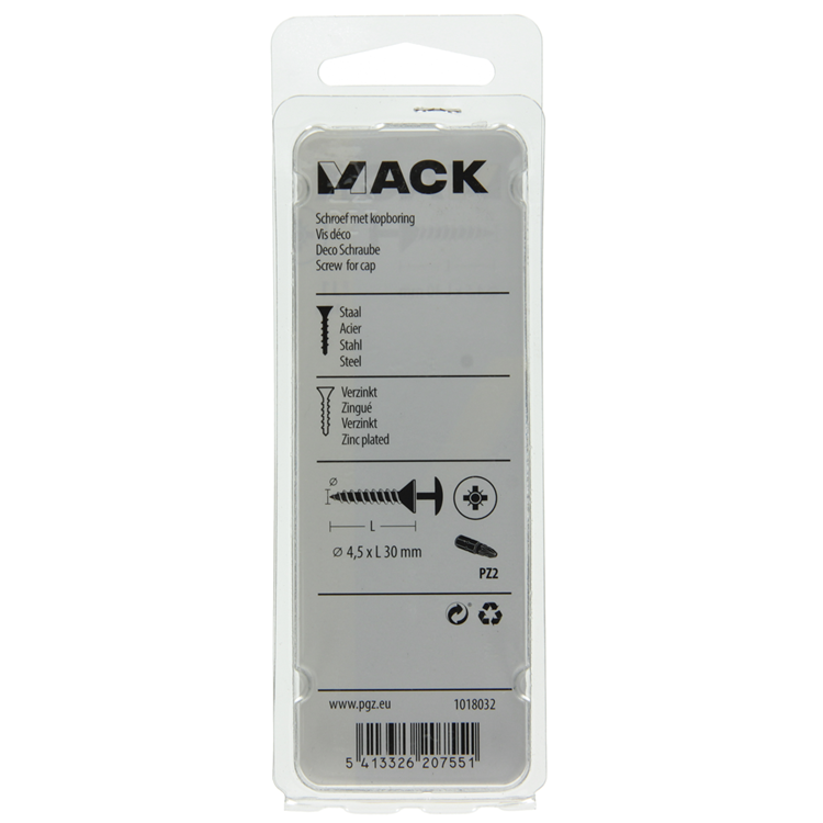 Mack 1018032 - Schraube mit Kopfbohrung, verzinkter Stahl. 40 Stück 4,5 x 30 mm | 5 Stück