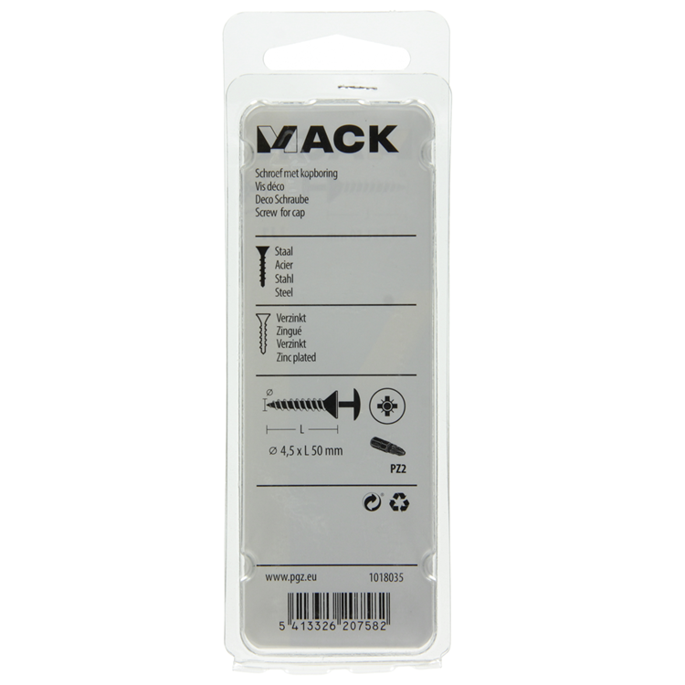 Mack 1018035 - Schraube mit Kopfbohrung, verzinkter Stahl. 24 Stück 4,5 x 50 mm | 5 Stück