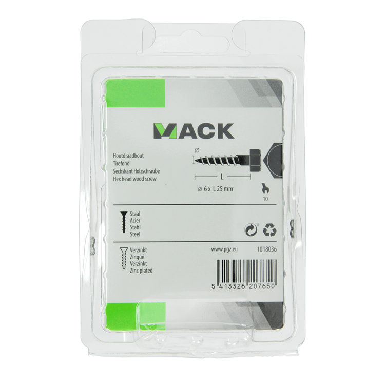Mack 1018036 - Holzgewindebolzen verzinkter Stahl 42 Stück 6 x 25 mm | 5 Stück