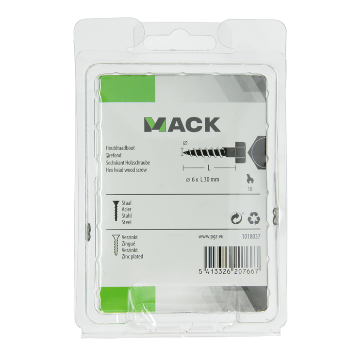 Mack 1018037 - Holzgewindebolzen Stahl verzinkt 40 Stück 6 x 30 mm | 5 Stück