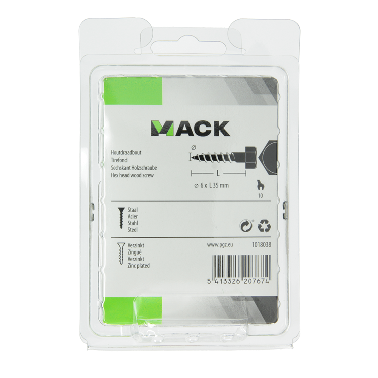 Mack 1018038 - Holzgewindebolzen Stahl verzinkt 35 Stück 6 x 35 mm | 5 Stück