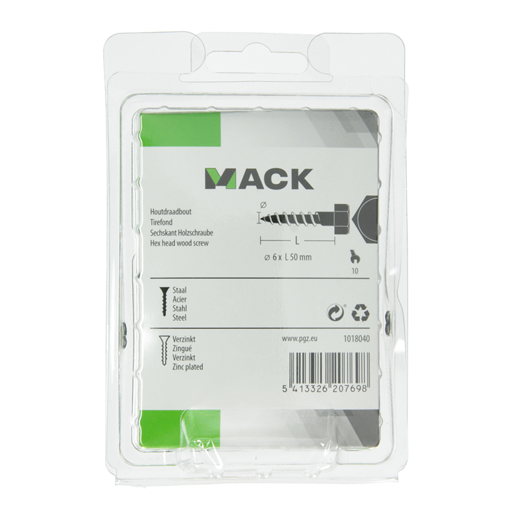 Mack 1018040 - Holzgewindebolzen Stahl verzinkt 28 Stück 6 x 50 mm | 5 Stück