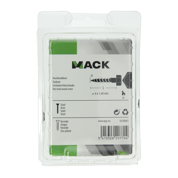 Mack 1018041 - Holzgewindebolzen Stahl verzinkt 24 Stück 6 x 60 mm | 5 Stück
