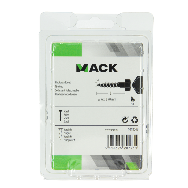 Mack 1018042 - Holzgewindebolzen Stahl verzinkt 21 Stück 6 x 70 mm | 5 Stück