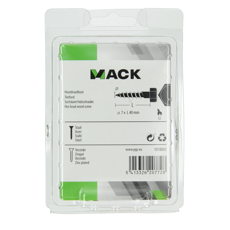 Mack 1018043 - Holzgewindebolzen Stahl verzinkt 27 Stück 7 x 40 mm | 5 Stück