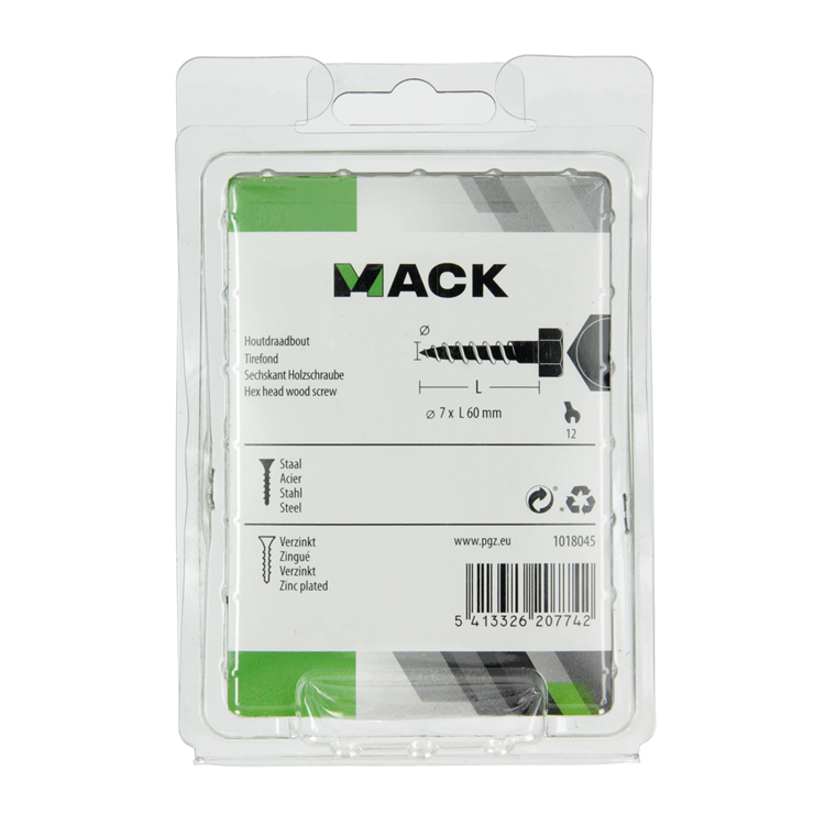 Mack 1018045 - Holzgewindebolzen verzinkter Stahl 22 Stück 7 x 60 mm | 5 Stück