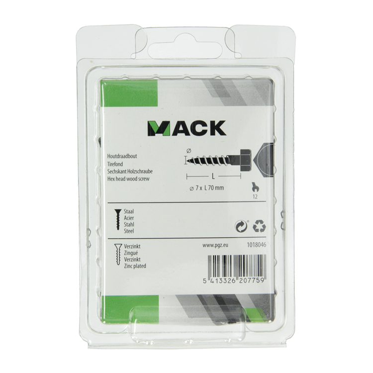 Mack 1018046 - Holzgewindebolzen Stahl verzinkt 20 Stück 7 x 70 mm | 5 Stück