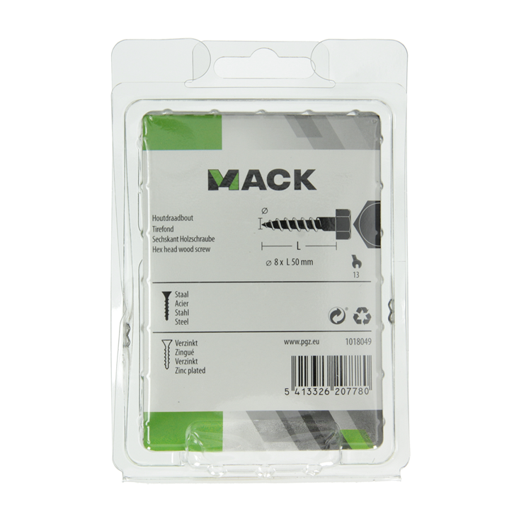 Mack 1018049 - Holzgewindebolzen Stahl verzinkt 20 Stück 8 x 50 mm | 5 Stück