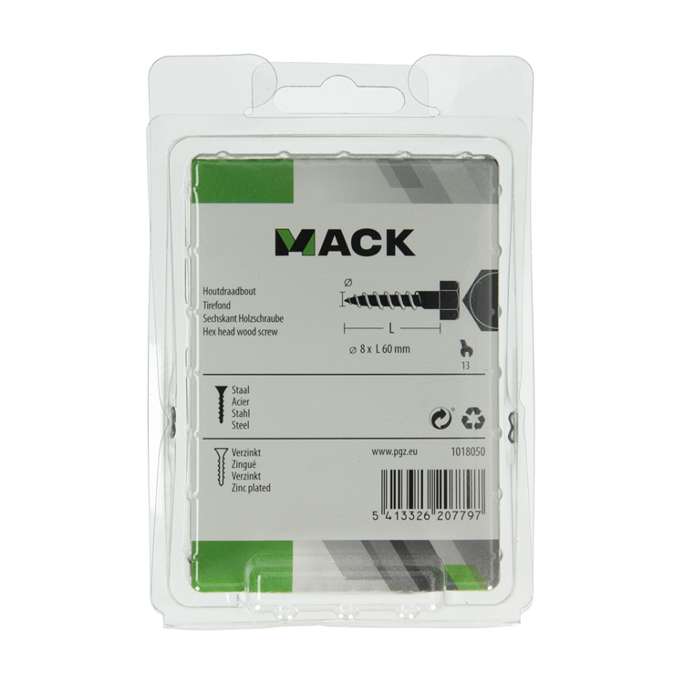 Mack 1018050 - Holzgewindebolzen Stahl verzinkt 18 Stück 8 x 60 mm | 5 Stück