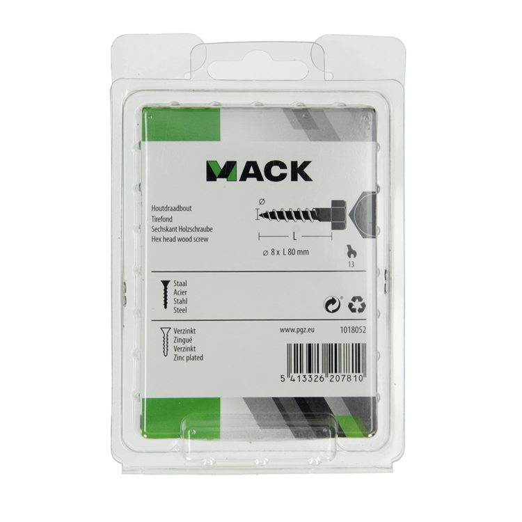 Mack 1018052 - Holzgewindebolzen Stahl verzinkt 13 Stück 8 x 80 mm | 5 Stück