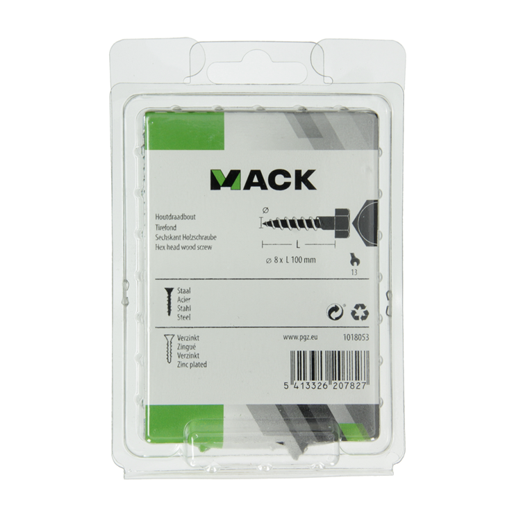 Mack 1018053 - Holzgewindebolzen Stahl verzinkt 11 Stück 8 x 100 mm | 5 Stück
