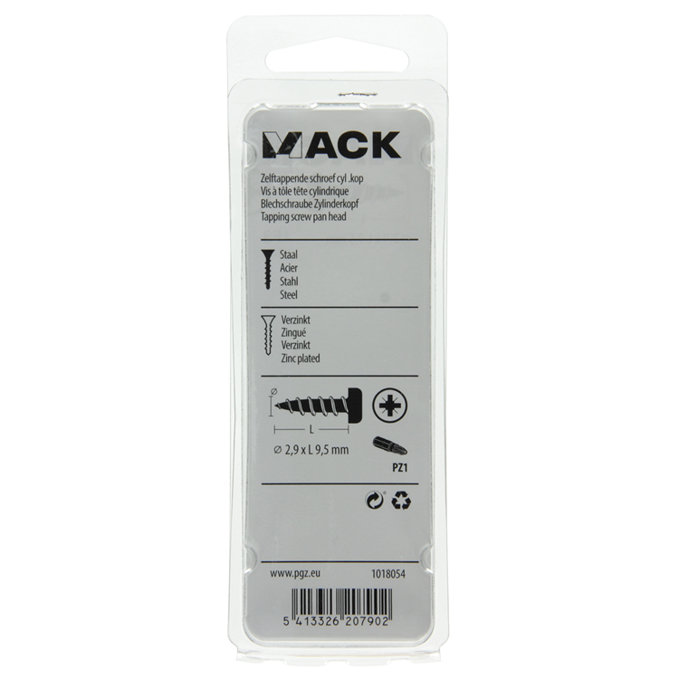Mack 1018054 - selbstschneidende Schraube Zylinderkopf beschichtet 110 Stück 2,9 x 9,5 mm | 10 Stück