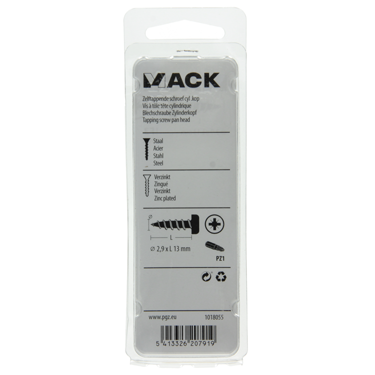 Mack 1018055 - Blechschraube Zylinderkopf verzinkt 100 Stück 2,9 x 13 mm | 10 Stück