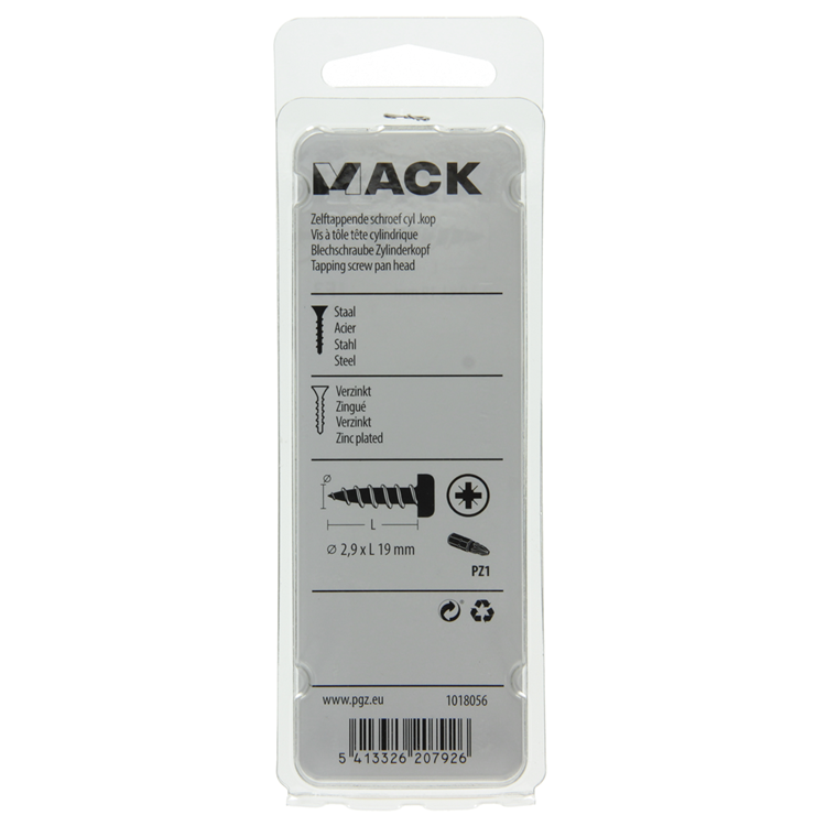Mack 1018056 - Blechschraube Zylinderkopf verzinkt 80 Stück 2,9 x 19 mm | 10 Stück