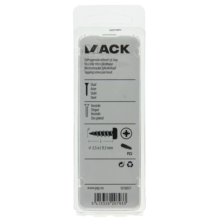Mack 1018057 – selbstschneidende Schraube mit Zylinderkopf, verzinkt. 82 Stück 3,5 x 9,5 mm | 10 Stück