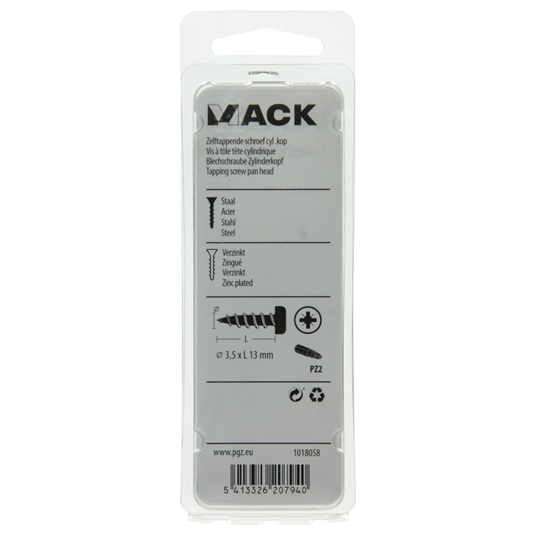 Mack 1018058 – selbstschneidende Schraube mit Zylinderkopf, verzinkt. 78 Stück 3,5 x 13 mm | 10 Stück