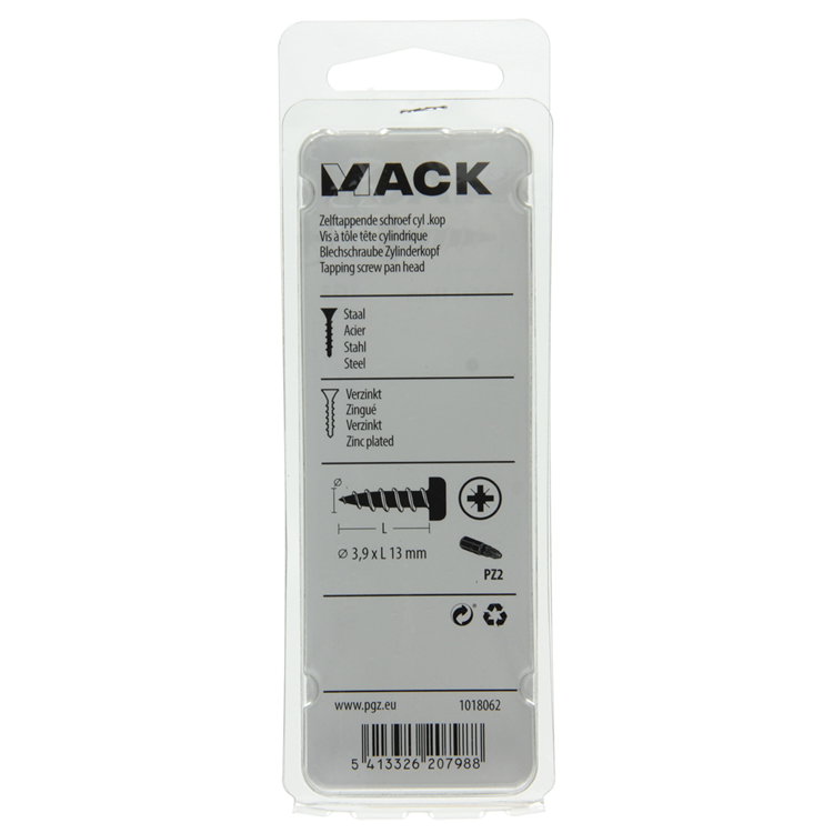 Mack 1018062 – selbstschneidende Schraube mit Zylinderkopf, verzinkt. 65 Stück 3,9 x 13 mm | 10 Stück