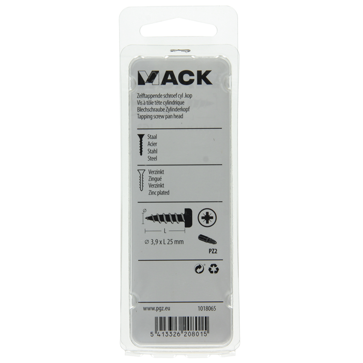 Mack 1018065 - Blechschraube Zylinderkopf verzinkt 48 Stück 3,9 x 25 mm | 5 Stück
