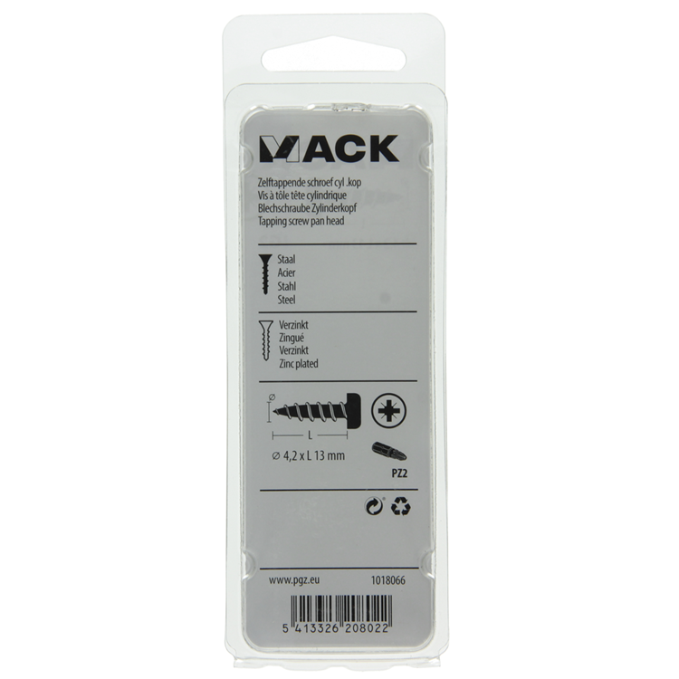 Mack 1018066 – selbstschneidende Schraube mit Zylinderkopf, verzinkt. 60 Stück 4,2 x 13 mm | 5 Stück