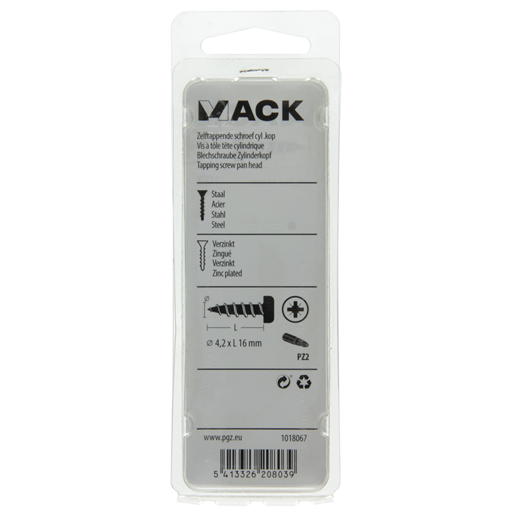 Mack 1018067 – selbstschneidende Schraube mit Zylinderkopf, verzinkt. 54 Stück 4,2 x 16 mm | 5 Stück