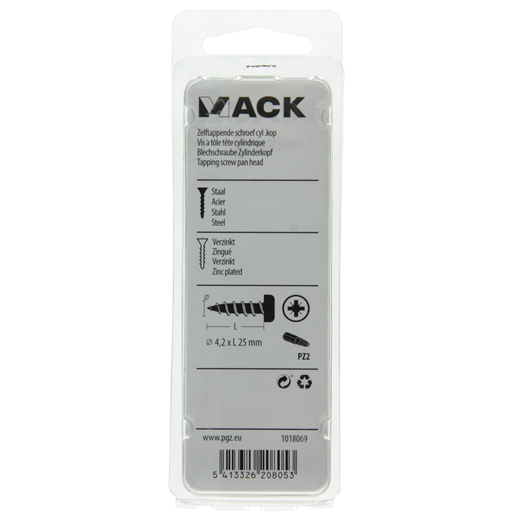 Mack 1018069 – selbstschneidende Schraube mit Zylinderkopf, verzinkt. 42 Stück 4,2 x 25 mm | 5 Stück