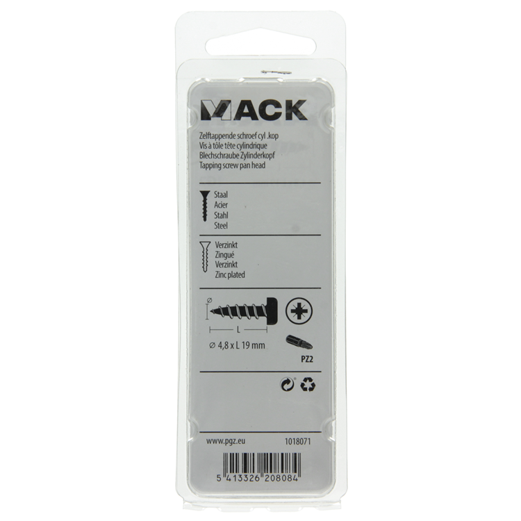 Mack 1018071 – selbstschneidende Schraube mit Zylinderkopf, verzinkt. 38 Stück 4,8 x 19 mm | 5 Stück