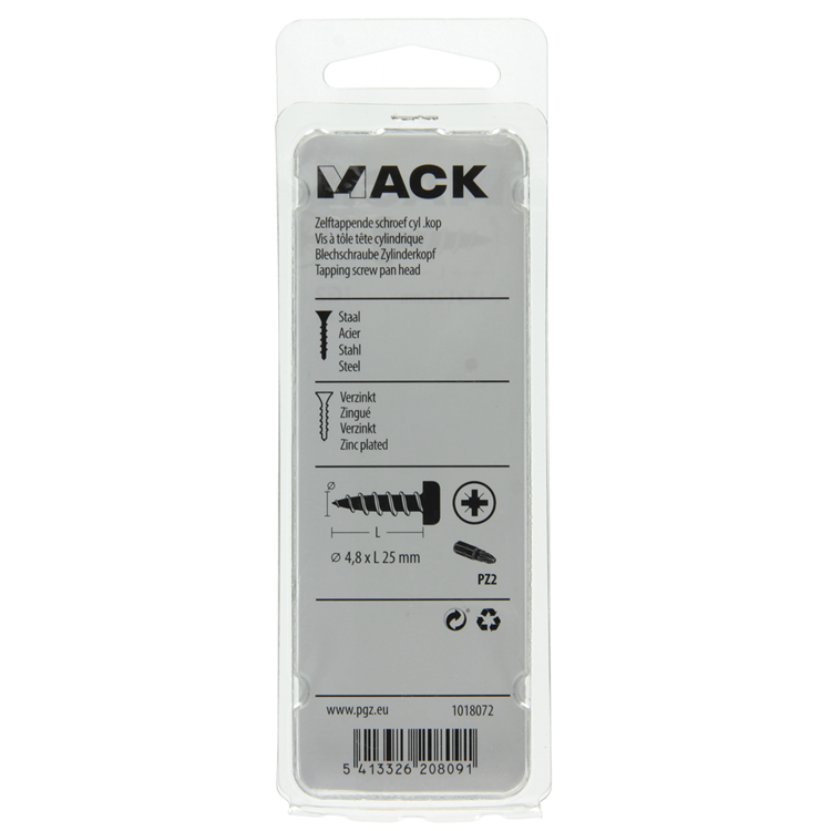 Mack 1018072 – selbstschneidende Schraube mit Zylinderkopf, verzinkt. 32 Stück 4,8 x 25 mm | 5 Stück