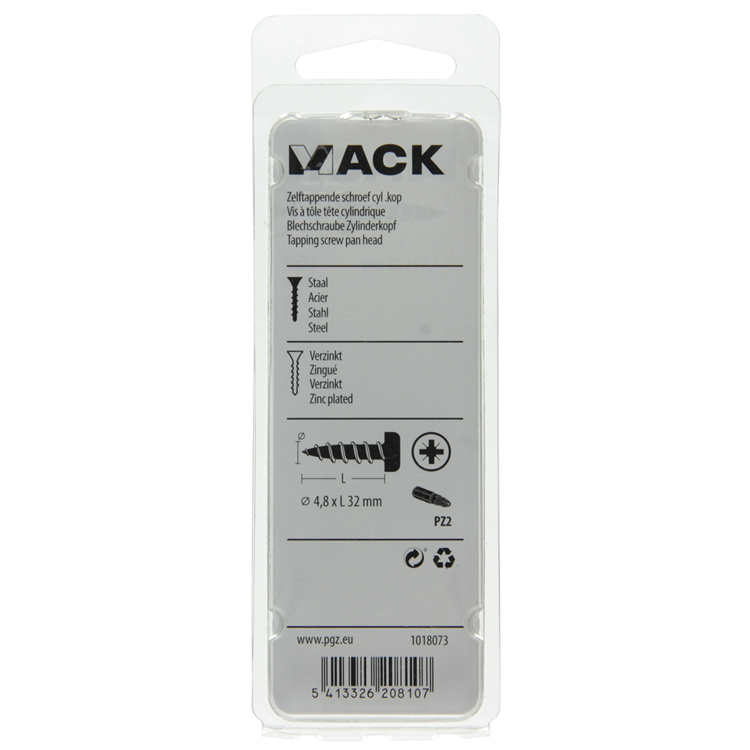 Mack 1018073 – selbstschneidende Schraube mit Zylinderkopf, verzinkt. 28 Stück 4,8 x 32 mm | 5 Stück