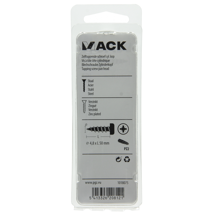 Mack 1018075 - Blechschraube Zylinderkopf verzinkt 18 Stück 4,8 x 50 mm | 5 Stück