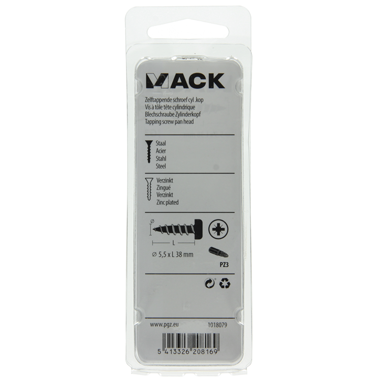 Mack 1018079 – selbstschneidende Schraube mit Zylinderkopf, verzinkt. 17 Stück 5,5 x 38 mm | 5 Stück