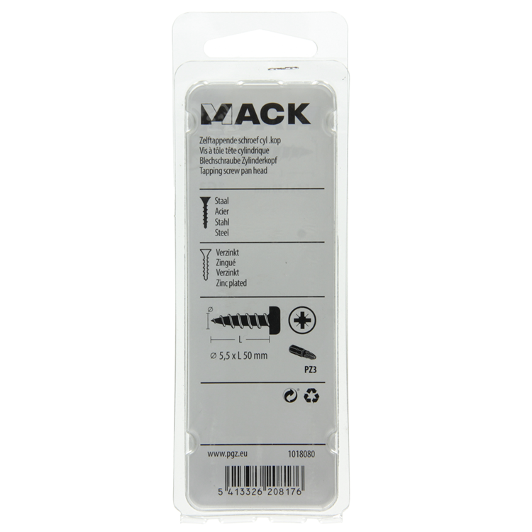 Mack 1018080 – selbstschneidende Schraube mit Zylinderkopf, verzinkt. 13 Stück 5,5 x 50 mm | 5 Stück
