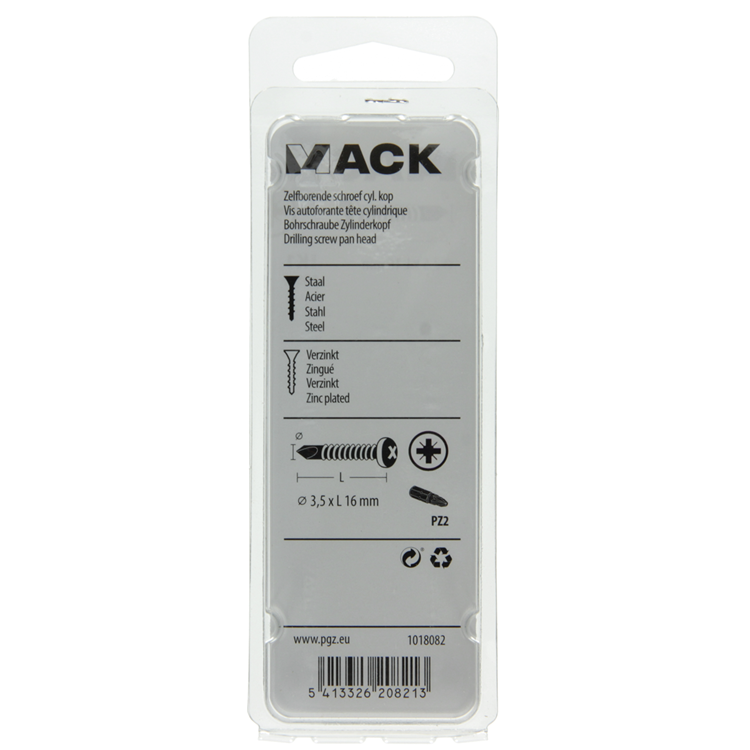 Mack 1018082 - Bohrschraube Zylinderkopf verzinkt 105 Stück 3,5 x 16 mm | 5 Stück